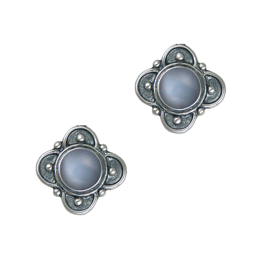 Sterling Silver Designer Post Stud Earrings With Grey Moonstone